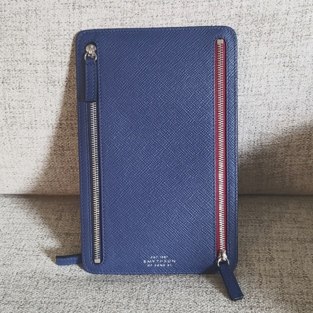 Smythson of Bond Street Multi-Zip Leather Travel Case Wallet Blue *Initials CDS*